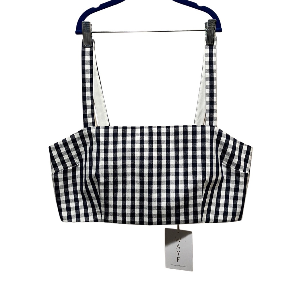 WAYF Navy White Gingham‎ Carlotta Crop Top NWT Size L - Picture 6 of 12